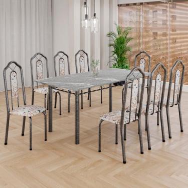 Imagem de Conjunto De Mesa Tubular 8 Cadeiras 180x75cm Mart Prata Com Tampo Em Granito Topázio Ocre 050 Brenda - Tudo De Móveis Arabesco