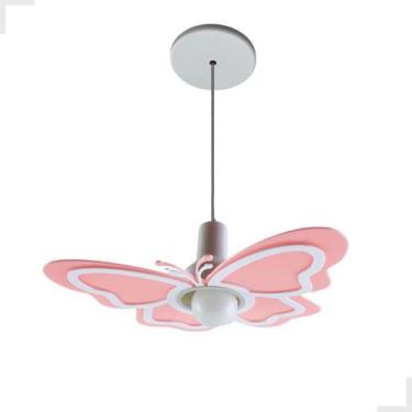 Imagem de Luminária Pendente Borboleta Infantil Para Quarto Menina Rosa Claro E2