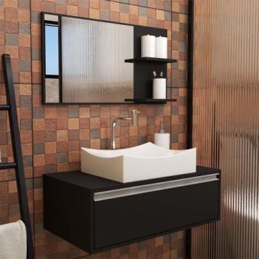 Imagem de Gabinete P/ Banheiro C/Cuba + Espelho Maranata 80 Preto S/C - GABINETT