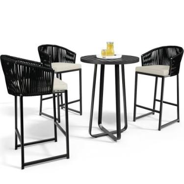 Imagem de Kit Mesa Bistrô Com 03 Banquetas Área Gourmet D04 Preto - LYAM DECOR
