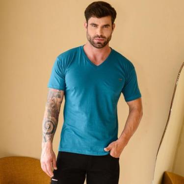 Imagem de Camiseta Masculina Gola V Lisa Básica Premium Casual Azul - Ss Jeans, 