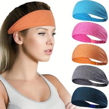 Imagem de Bandanas esportivas para homens e mulheres com absorção de umidade, faixas elásticas antiderrapantes para corrida, ciclismo, basquete, ioga - 5 peças