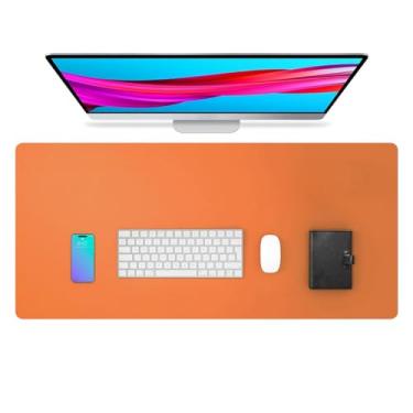 Imagem de Tapete de mesa de couro antiderrapante, à prova d'água, teclado de mesa para laptop, mouse pad grande para escritório, trabalho, casa, decoração (laranja, 70 x 30 cm)