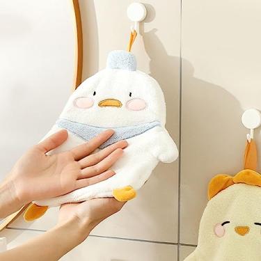 Imagem de Toalha de mão macia e fofa, pano de prato bordado com design de desenho animado, veludo de dupla face, montado na parede para cozinha e banheiro (branca)