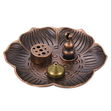Imagem de 4 peças de suporte de incenso de flor, suporte de queimador de incenso, orifício múltiplo de lótus, formato de cone e apanhador de cinzas em forma de cabaça para ioga, cobre de meditação