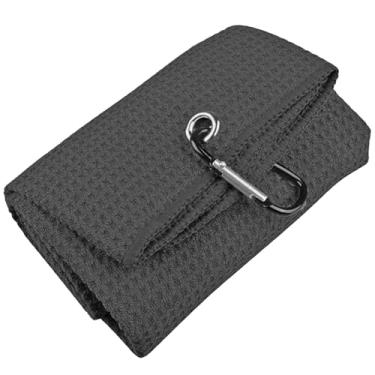 Imagem de Toalha de golfe de microfibra (40,6 cm x 40,6 cm) com clipe mosquetão, fecho de gancho e laço - preta