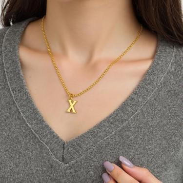 Imagem de Colar com pingente de inicial personalizada A-Z, joia minimalista de aço inoxidável para mulheres, pingente de alfabeto personalizado, F, Aço inoxidável, Sem Pedra Preciosa