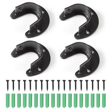Imagem de 4 peças de suporte de haste de armário de guarda-roupa de aço inoxidável 3,5 cm de diâmetro em forma de U, suporte de soquete tipo aberto, flange, preto, suporte de haste de armário com parafusos
