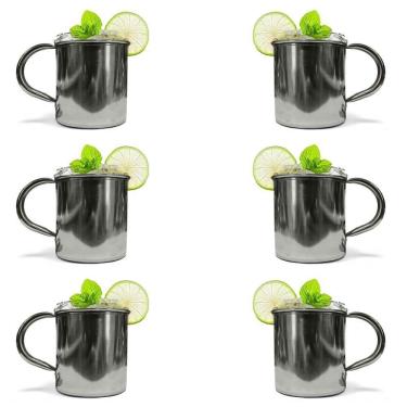 Imagem de Kit 6 Canecas Moscow Mule Lisa Drink Aço Inox Premium 420ml Inox