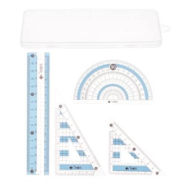 Imagem de Generic Conjunto de réguas de 4 peças, transferidor de régua reta de 15 cm, ferramenta de medição de triângulo, design quadriculado com linha ondulada para salas de aula, casa, escritório, azul