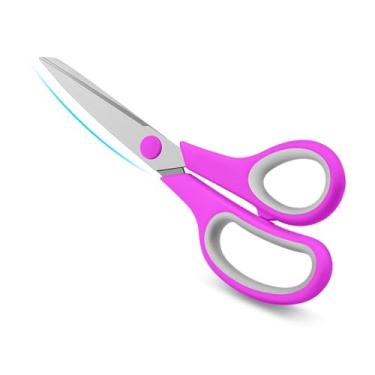 Imagem de Tesoura resistente de 20 cm com lâminas afiadas e alças confortáveis para casa, escritório, escola e artesanato (cinza roxo)