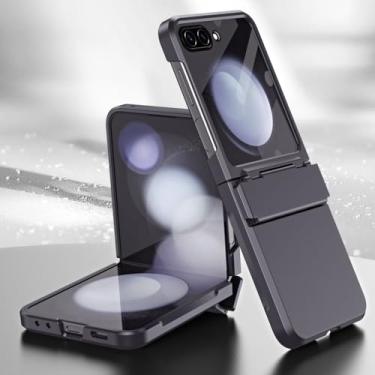 Imagem de Para Samsung Flip5 Flip 5 5G Zflip5 Bolsa para celular com dobradiça para Samsung Galaxy Z Flip5 Capas rígidas de película protetora de vidro, preta, para Samsung Z Flip 5