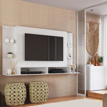 Imagem de Painel Para Tv 60 Polegadas Com Prateleiras Vidro E Aparador 2 Portas Multimóveis Mp1099 Branco