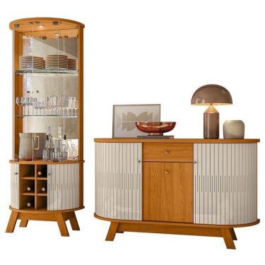 Imagem de Aparador Para Sala Buffet Monza E Cristaleira Marina Cinamomo Off White – Madetec