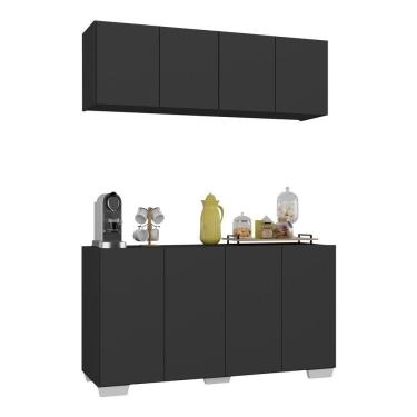 Imagem de Conjunto Cantinho Do Café Armário E Aparador 4 Portas Multimóveis Mp1085 Preto/branco
