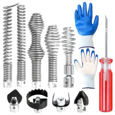 Imagem de 10 peças de acessório de broca de cobra de drenagem com luvas, conjunto de cortador de drenagem compatível com RIDGID K-400 C-4 C-6 C-7 C-8 e C-9 máquina de limpeza de drenagem, para pontas de cabos