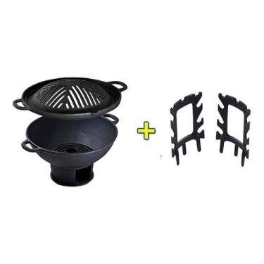 Imagem de Churrasqueira Ferro Fundido Gengiskan 4 Peças Grelha Curva Alfa