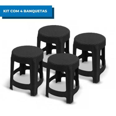 Imagem de Kit C/4 Banquinhos Bancos Plásticos Pretos Resistentes Leves Arqplast 