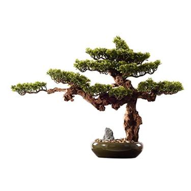 Imagem de Árvore artificial Chinês artificial bonsai árvore sala de estar simulação planta interior bem vindo pinho verde vaso cerâmica falsa ornamentos mesa