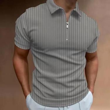 Imagem de Camisa Polo Casual De Manga Curta Com Zíper De 1/4 Para Homens, Ajuste