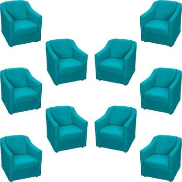 Imagem de Kit 10 Poltronas Decorativa Mila Pé De Plástico Cromado - Azul-turquesa Suede