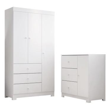 Imagem de Jogo De Quarto Infantil Duda Com Guarda Roupa 3 Portas E Cômoda Branco - Phoenix Baby Branco