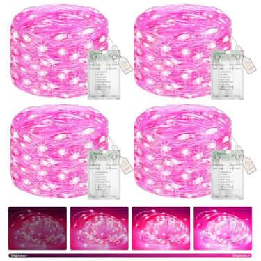 Imagem de btfarm Pacote com 4, 16,4 m, 50 luzes LED Fairy Lights operadas por bateria, rosa