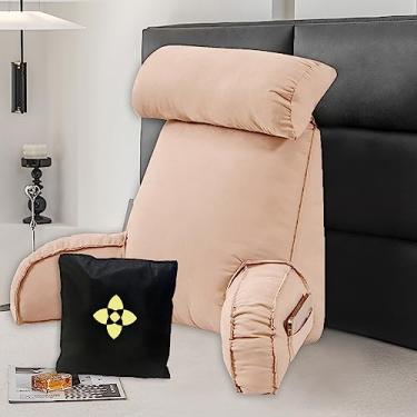 Imagem de Almofada de leitura com suporte para as costas para cama – Almofada de leitura terapêutica – Almofada de suporte lombar com apoio de braço – Travesseiro para assento de cama com bolsa – Ótimo como