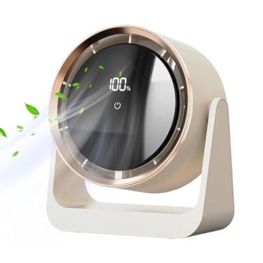 Imagem de Ventilador de quarto pequeno, ventilador de mesa silencioso recarregável por USB - Ventilador de quarto montado na parede com luzes noturnas, aprimorador de qualidade do ar pessoal, de 5