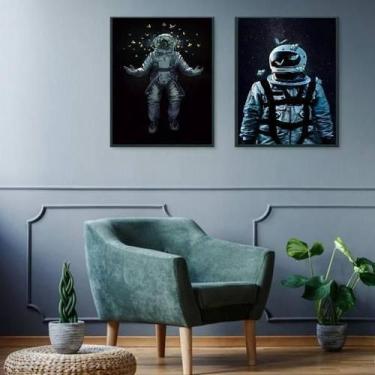 Imagem de Kit 2 Quadros Astronautas Com Borboletas 24X18Cm - Com Vidro - Quadros