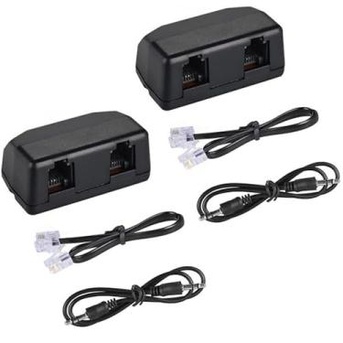 Imagem de eoqo Divisor adaptador de telefone analógico para telefone e gravador de voz, duas portas RJ11 para chamadas de entrada/saída, soquete de áudio de 3,5 mm para dispositivo de gravação de voz, pacote