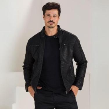 Imagem de Jaqueta Masculina PU Couro Ecológico Forrado Bolso Interno Corta Vento-Masculino