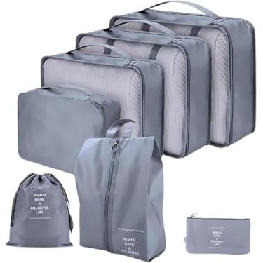 Imagem de Kit Organizador de Malas para Viagem - 7 Peças - completo para bolsas necessaire maquiagem sapatos roupas (Cinza)