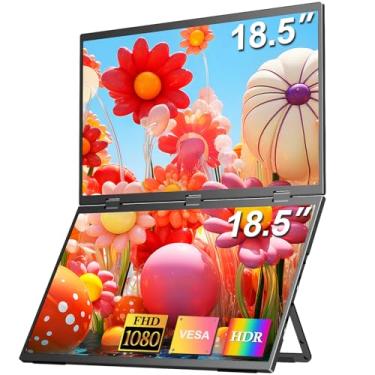 Imagem de COOLHOOD Extensor De Tela Tripla Para Laptop, Monitor Duplo Portátil Dobrável Ips Fhd 18,5" 1080P, Usb-C Plug & Play, Tela De Computador Estendida Para Viagem Para Laptop, Pc, Windows, Mac Com Supor