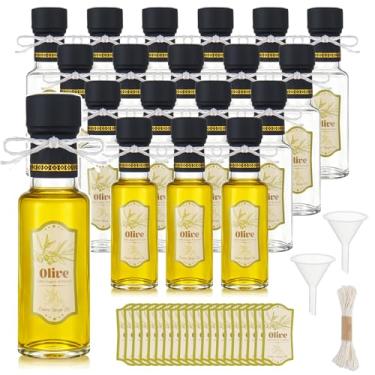 Imagem de Wenceda 20 mini garrafas de azeite de oliva de 118 ml, garrafas de vidro de molho vazias com tampa de rosca à prova de vazamento, mini garrafas de azeite de oliva com tampas de vedação, inserções de