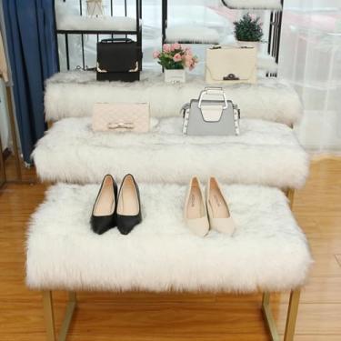 Imagem de Caminho de mesa de pelúcia de pele sintética tapete de pele de carneiro peludo decorativo para sala de estar tapetes macios luxuosos decoração de janela de casa com ponta preta branca 51 x 122 cm