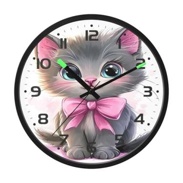 Imagem de SEHANY Relógio de parede de gato fofo, silencioso, sem tique-taque, operado por bateria, controle de som, luz noturna, relógios de parede para sala de estar, cozinha, quarto, escritório, decoração de