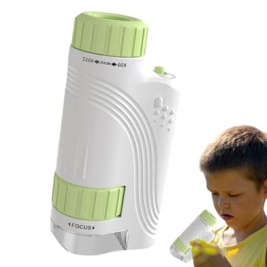 Imagem de Microscópio para crianças, brinquedo de laboratório 60-120X, com luz LED, microscópio portátil | para meninos, meninas, adolescentes, sala de aula, jardim, acampamento, atividade escolar, observação