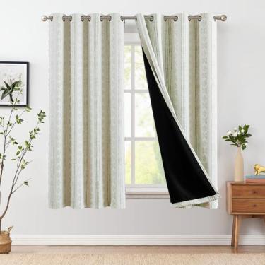 Imagem de Cortinas Jinchan Blackout 95% Boho 137x137cm Verde Sálvia/Bege