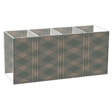 Imagem de Qilmy Porta-canetas de acrílico xadrez buffalo, preto, marrom, 3 compartimentos, porta-lápis transparente para mesa, organizador de pincéis de maquiagem, copo organizador de lápis para material