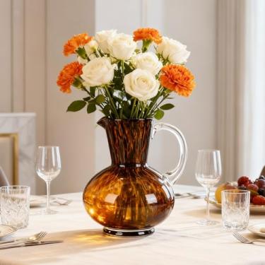 Imagem de Vaso de tartaruga âmbar de 21 cm, vaso de arte decorativo de vidro marrom, peça central de fazenda moderna para sala de estar, mesa de jantar, cozinha, decoração de escritório