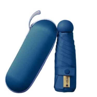 Imagem de Mini Guarda Chuva Sombrinha Cápsula Ultra Light Proteção UV Sol Chuva Portátil De Bolso(Azul Escuro)