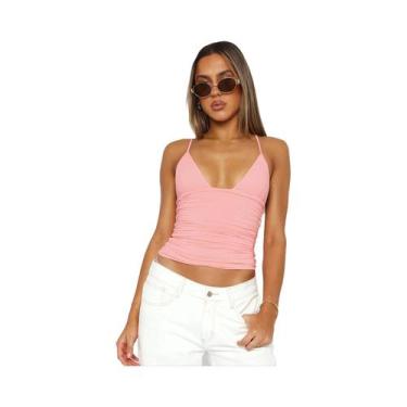 Imagem de Top Cropped Feminino Slim Fit Com Decote Em V E Franzido Estilo Y2K Ca