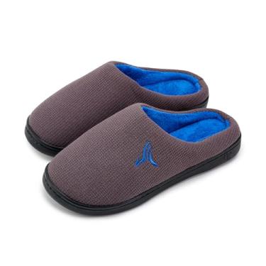 Imagem de Chinelos masculinos de espuma viscoelástica com forro de malha antiderrapante para uso interno e externo, 9906 cinza escuro/azul, 7-8 Women/6-7 Men