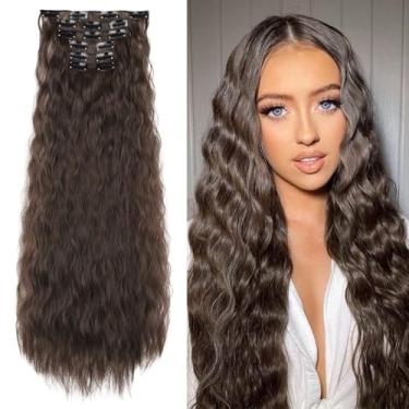 Imagem de Peruca de cabelo com clipe, 61 cm, 6 peças, extensões de cabelo sintéticas longas com clipe para mulheres (marrom chocolate escuro