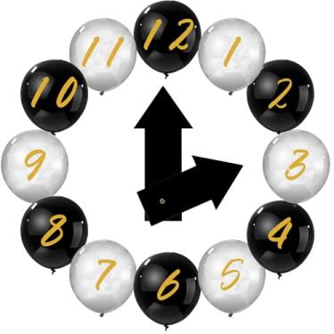 Imagem de Gemscream 14 Pcs New Year Eve Party Decor Kit Wall Clock Countdown Balloons Set with Confetti Inside, Countdown Celebration Picture Ready Wall for Year End Decor Celebration (Black Sliver Gold)