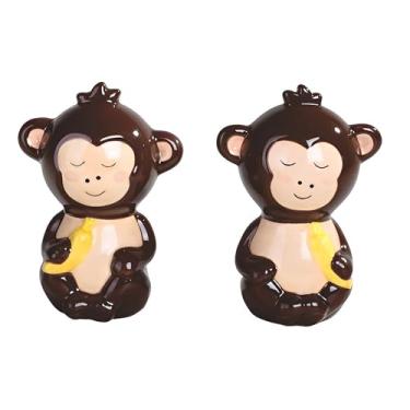 Imagem de ICE ARMOR Conjunto de 2 peças de 9 cm H macaco saleiro e pimenteiro estátua escultura ornamento decoração de casa/quarto ideias para inauguração de casa, feriados e aniversários. Ótima adição