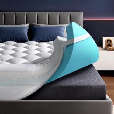 Imagem de Colchão de espuma viscoelástica com suporte mega para alívio da dor, camada dupla de 6,3 cm, almofada de colchão de 6,3 cm, almofada de colchão de espuma viscoelástica com infusão de gel refrescante
