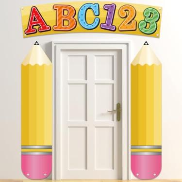 Imagem de 3Pcs Back To School Pencil Door Cover Banner Pencil Shape Classroom Decoration Pencils Banners Hanging Porch Sign Photo Background for Welcome Kindergarten Preschool Elementary Wall Room Decor
