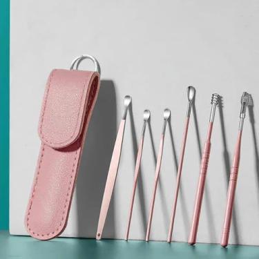Imagem de Kit de limpeza de ouvido de 6 peças com escopo portátil, conjunto de ferramentas de cuidado de orelha em espiral de 360° para manutenção suave da orelha, armazenamento compacto (rosa)